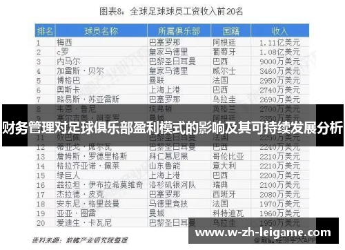 财务管理对足球俱乐部盈利模式的影响及其可持续发展分析